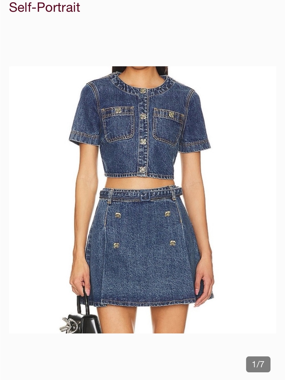 Self-Portrait Blue Cropped Denim Jacket and Mini Skirt Set